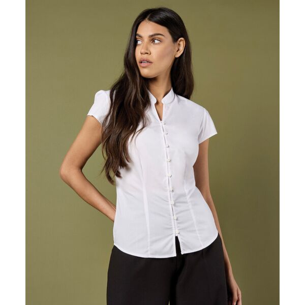 Women's continental blouse mandarin collar cap sleeve (tailored fit) Thumbnail