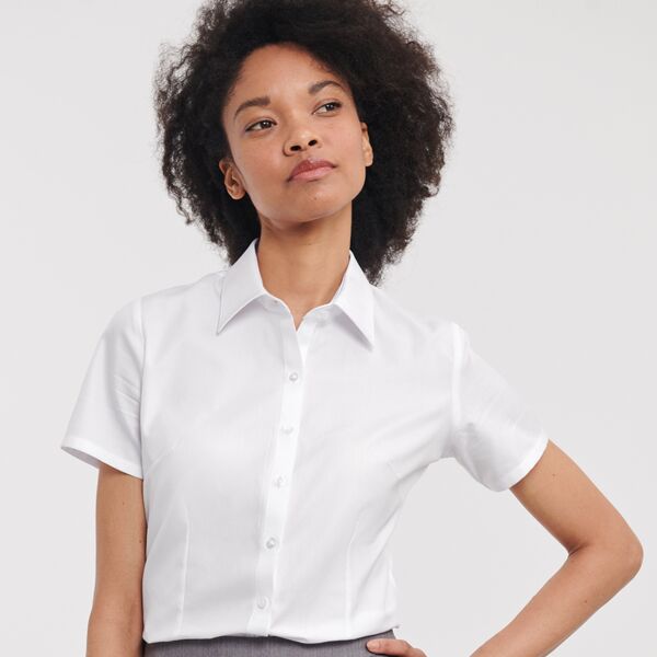 Russell Collection Ladies Short Sleeve Herringbone Shirt Thumbnail