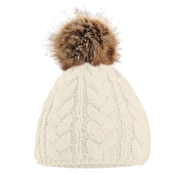 Beechfield Fur Pop Pom Cable Beanie Thumbnail